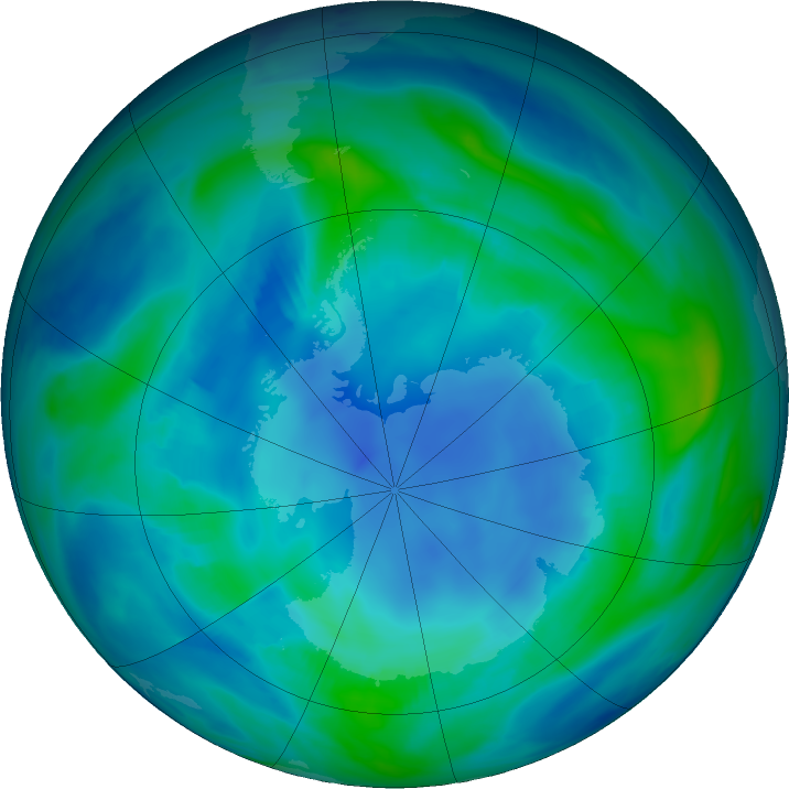 Antarctic ozone map for 01 May 2023